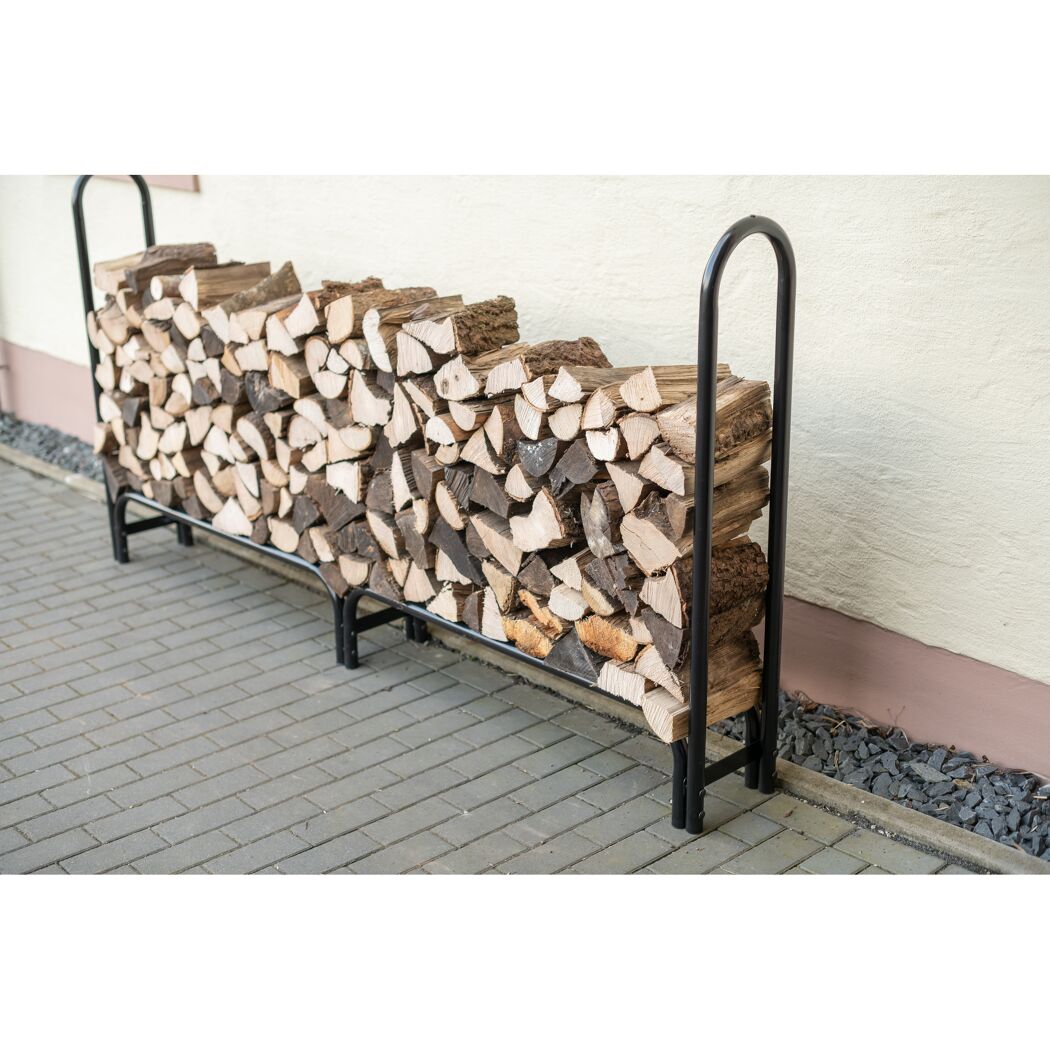 Kaminholzregal schwarz Stahl inklusive Abdeckung 244 x 25 x 118 cm