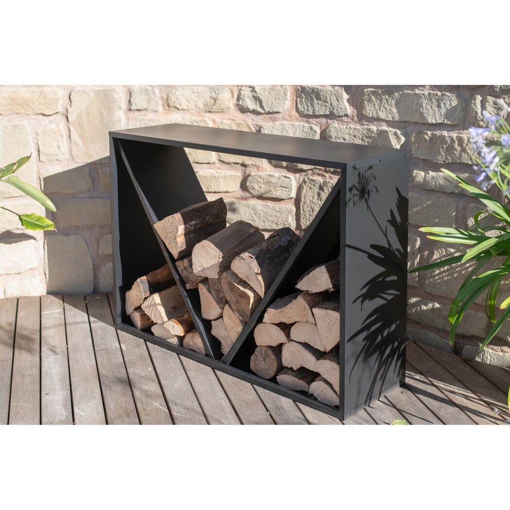 Kaminholzregal schwarz Stahl 115 x 35 x 80 cm