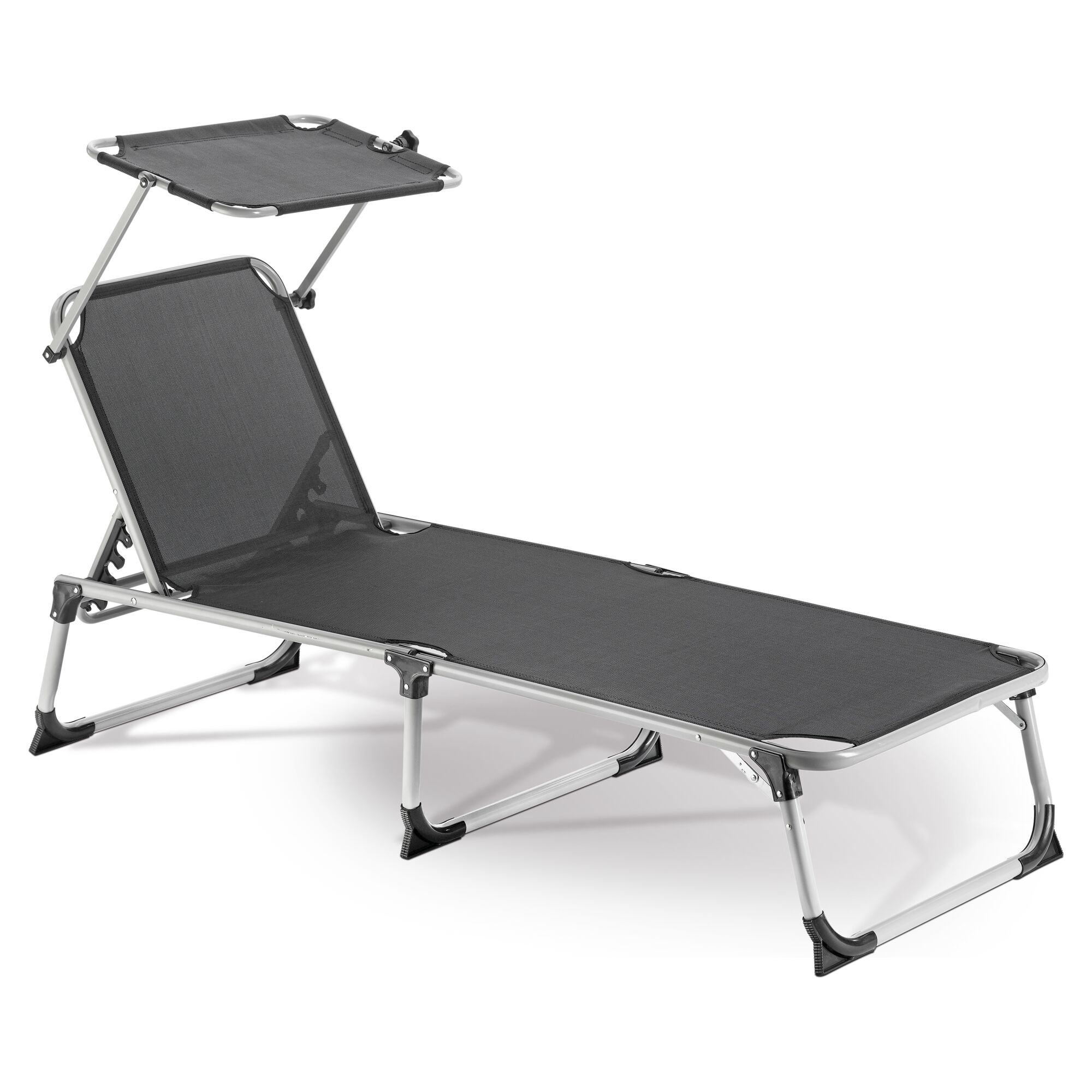 Schwarze Gartenliege Meike mit Sonnendach