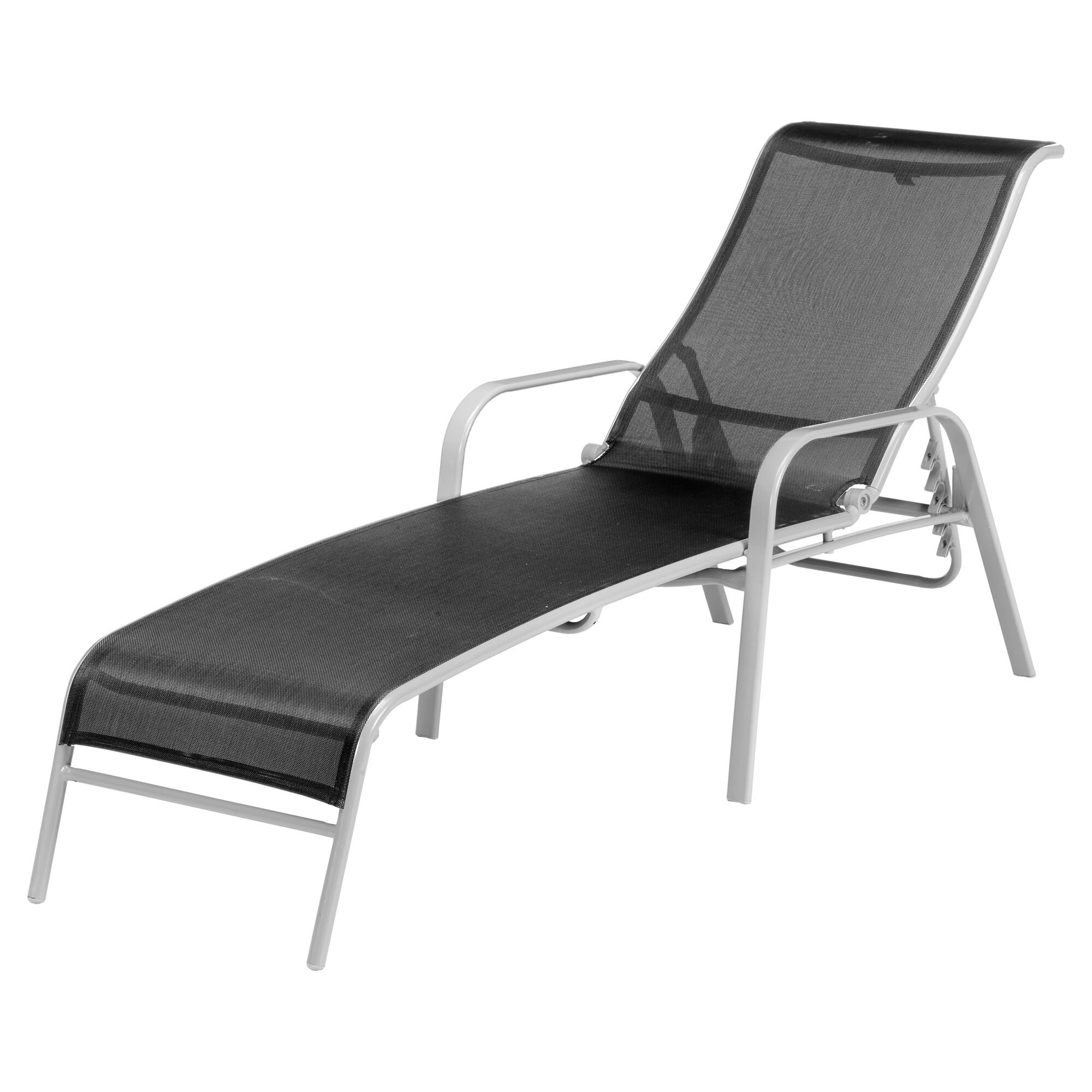 Schwarze Gartenliege mit silbernem Rahmen