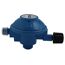 Blauer Gasregler mit schwarzem Drehknopf