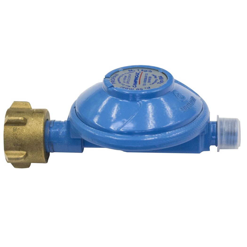 Blauer Campingaz Propanregler mit 50 mbar