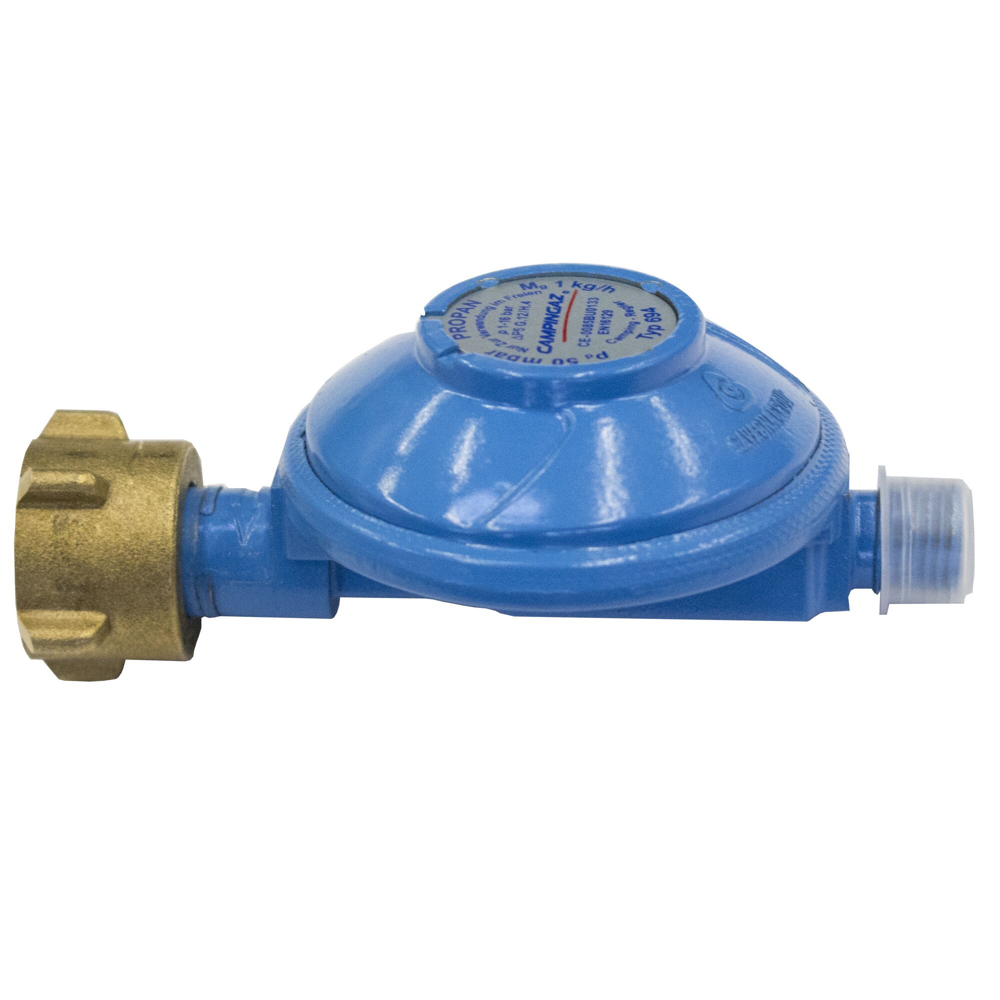 Blauer Campingaz Propanregler mit 50 mbar