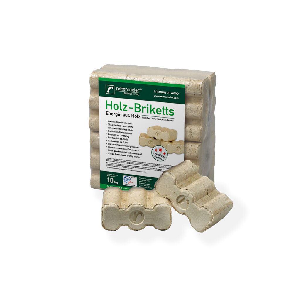Zehn Kilogramm Holzbriketts von rettenmeier