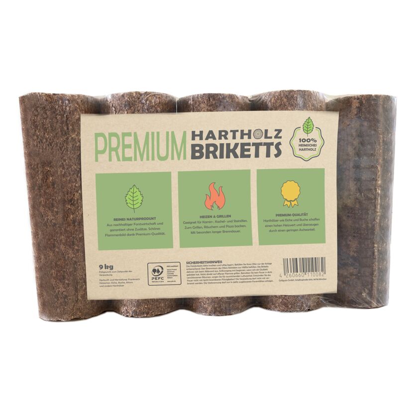 Hartholzbriketts, 9 kg Packung