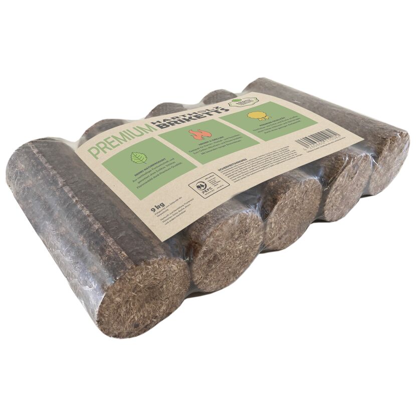 Hartholzbriketts, 9 kg, in Folie verpackt