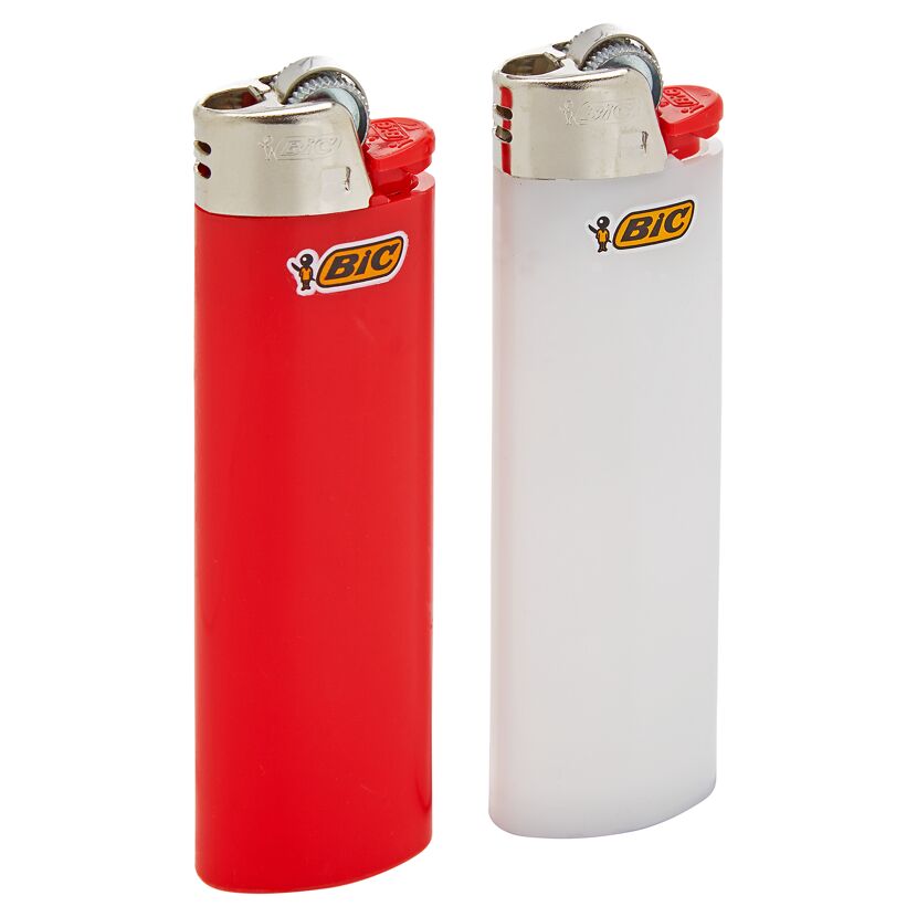 Zwei BIC Feuerzeuge, rot und weiß