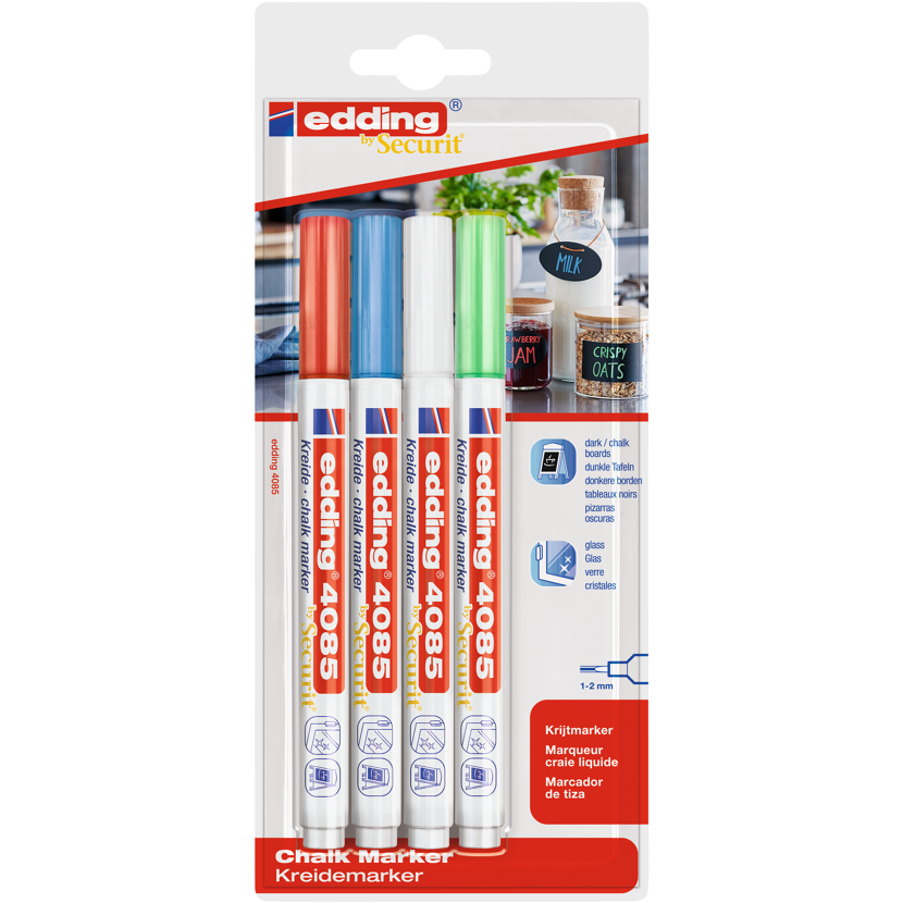 edding 4085 Kreidemarker 4er Set in rot, blau, weiß und grün