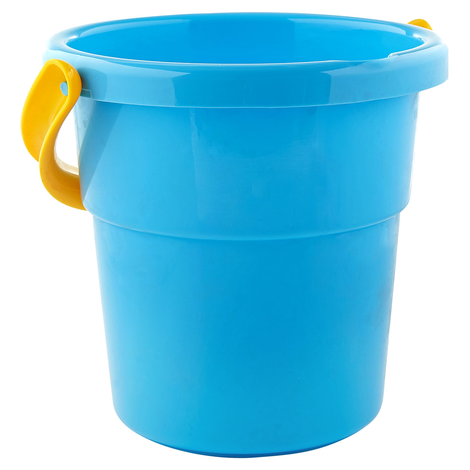 Blauer Sandeimer mit gelben Griffen