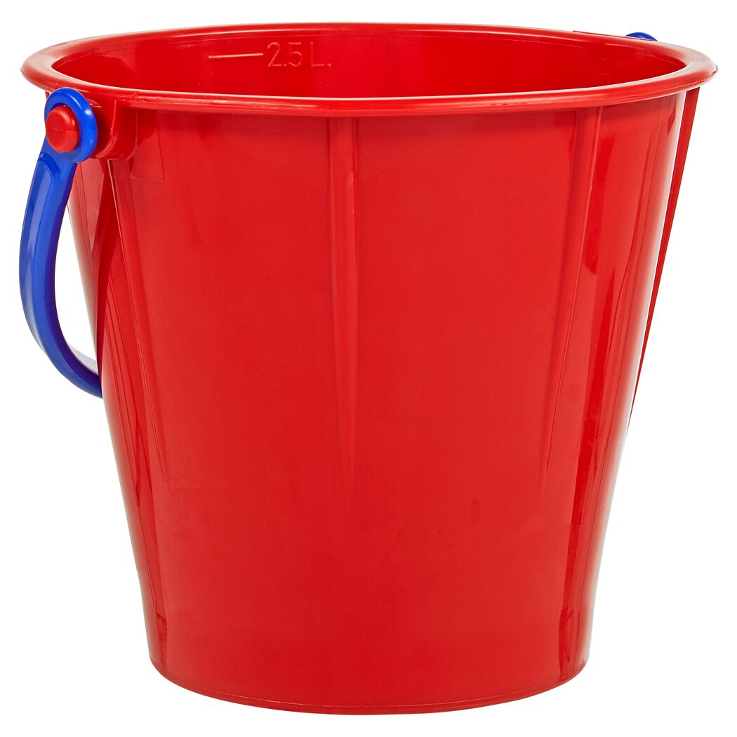 Roter Sandeimer mit blauem Griff
