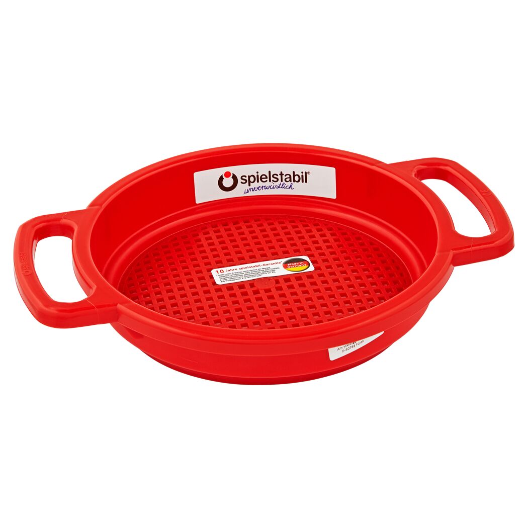 Rotes Sandsieb mit zwei Griffen