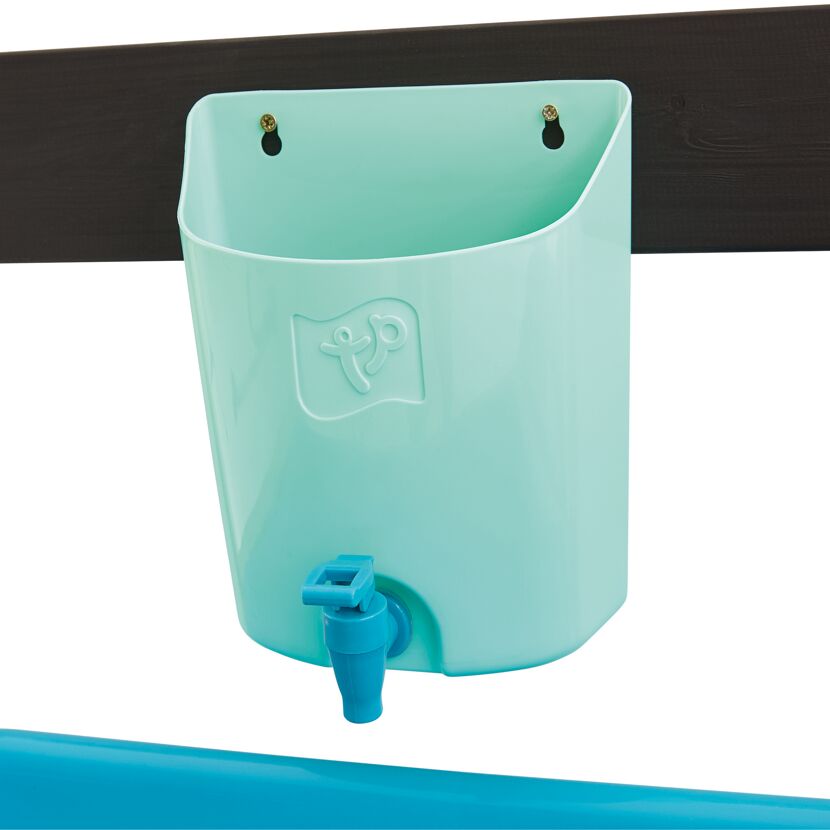 Spielküche: Grüner Wasserbehälter mit blauem Hahn