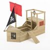 Spielhaus Galleon aus Holz mit roter und schwarzer Piratenflagge