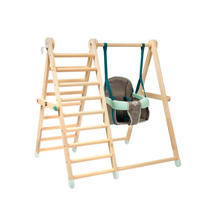 Holz-Kletterdreieck 'Active Tots' natur mit Schaukel 101 x 84 x 101 cm