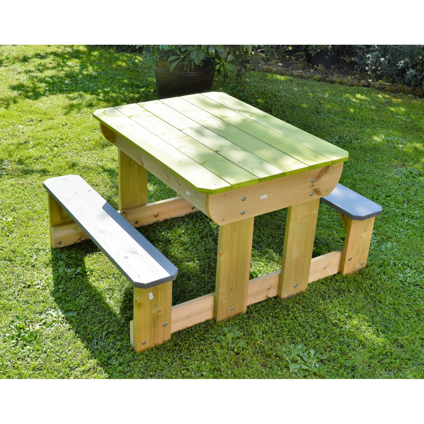 Kinder-Picknicktisch aus Holz mit grün-grauer Tischplatte