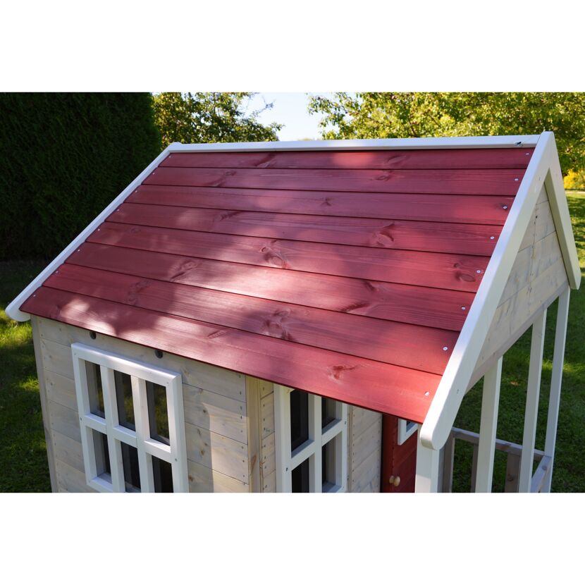 Holz-Spielhaus 'Fuchs' natur/rot Terrasse 120 x 120 x 155 cm