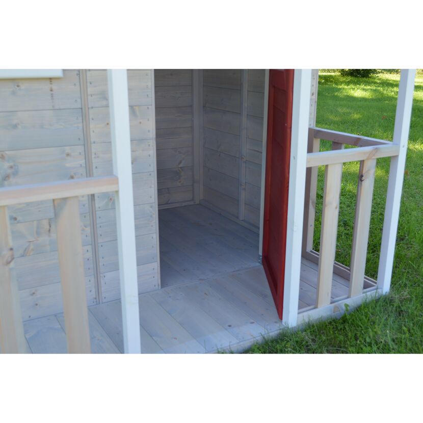 Holz-Spielhaus 'Fuchs' natur/rot Terrasse 120 x 120 x 155 cm