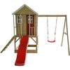Spielhaus Alpaka mit roter Rutsche und Schaukel