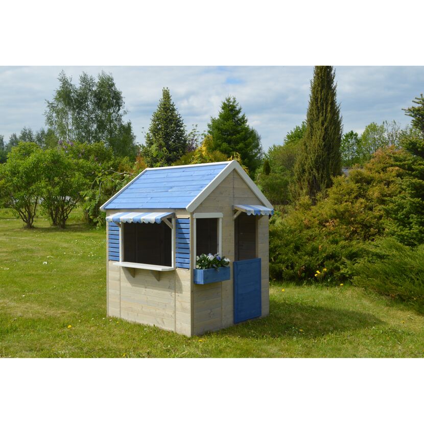 Holz-Spielhaus 'Delfin' natur/blau 120 x 120 x 155 cm