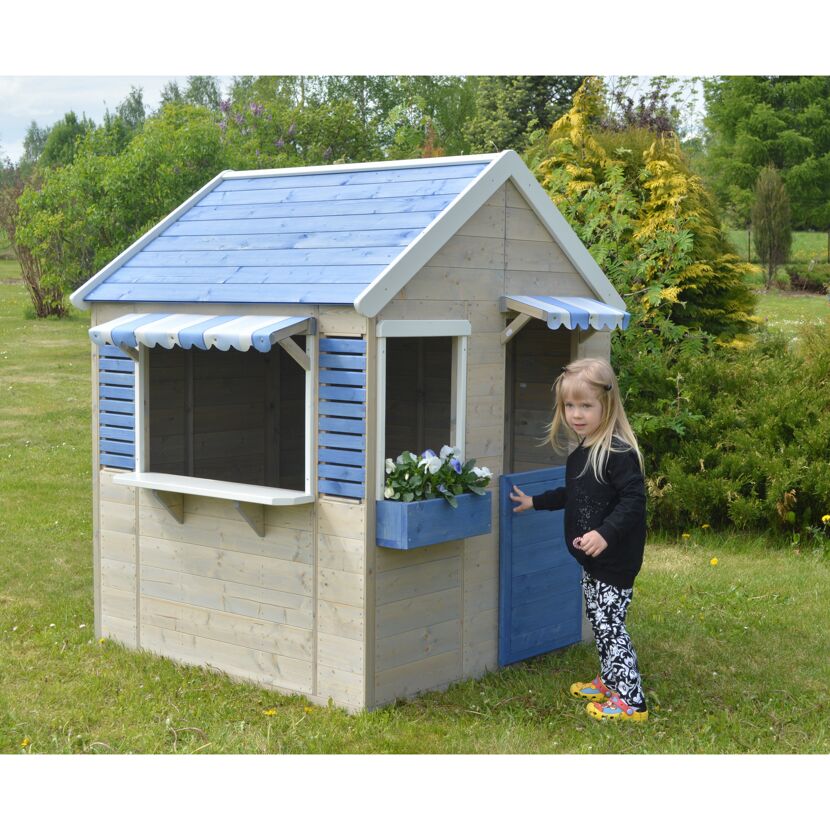 Holz-Spielhaus 'Delfin' natur/blau 120 x 120 x 155 cm