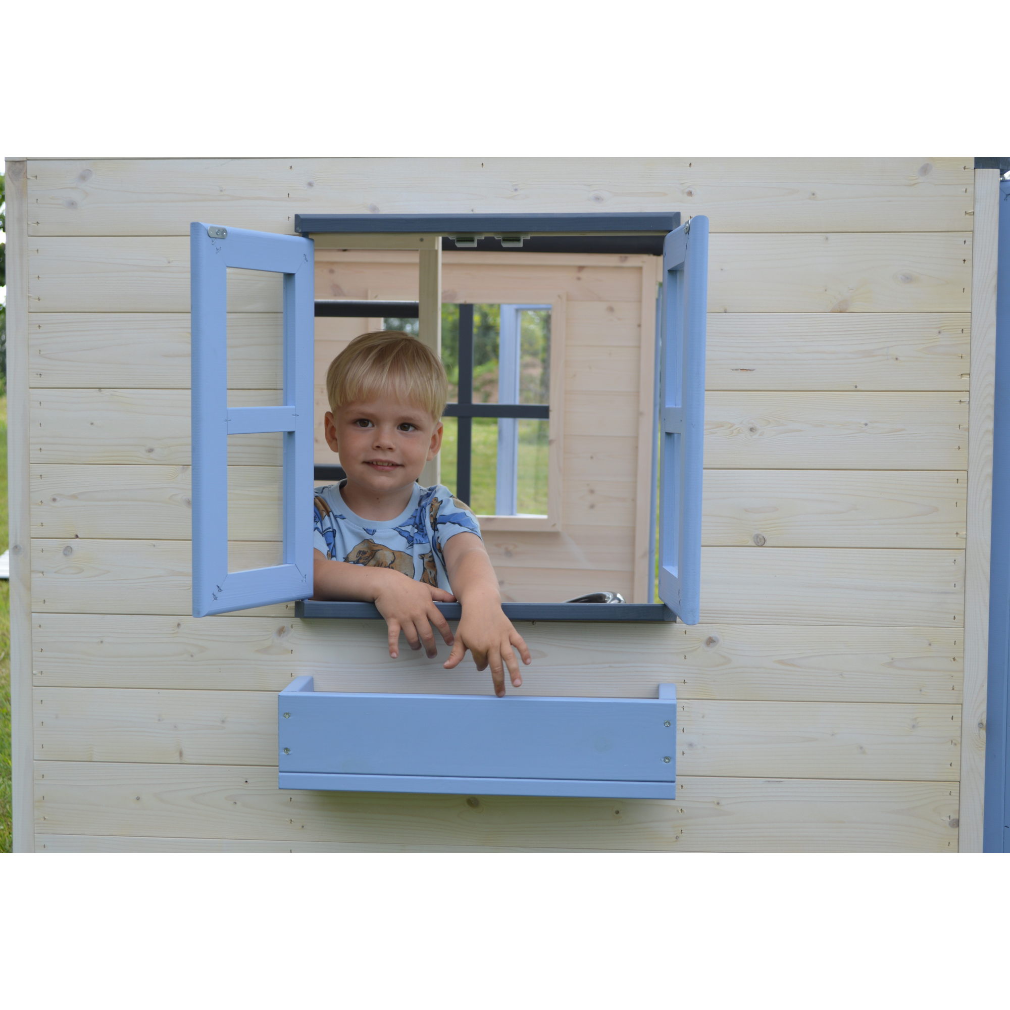 Holz-Spielhaus 'Wal' natur/blau 120 x 160 x 200 cm + product picture