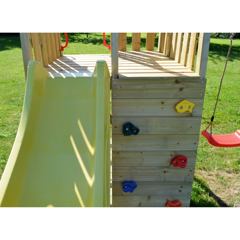 Holz-Spielturm 'Falke' natur Rutsche und Kletterwand 280 x 110 x 270 cm