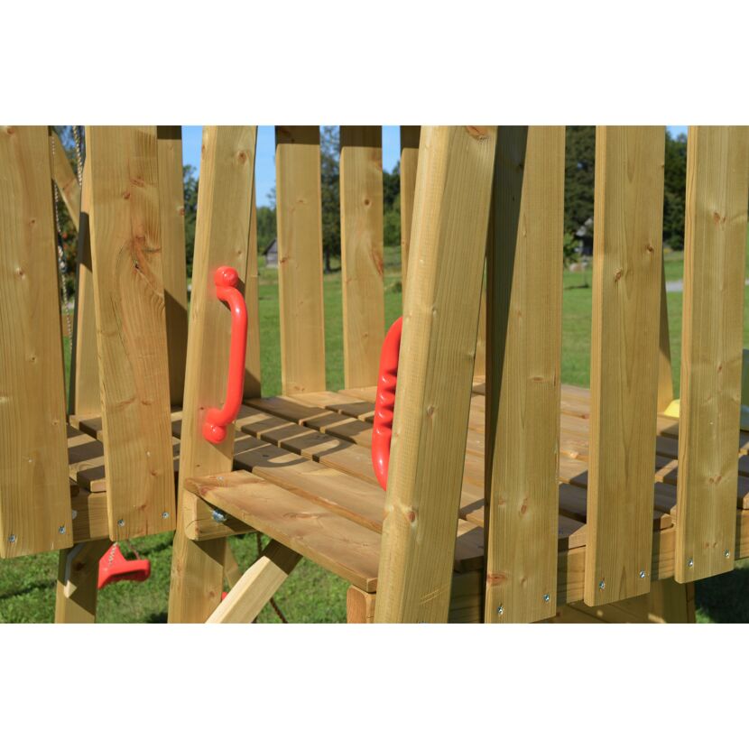 Holz-Spielturm 'Falke' natur Rutsche und Kletterwand 280 x 110 x 270 cm