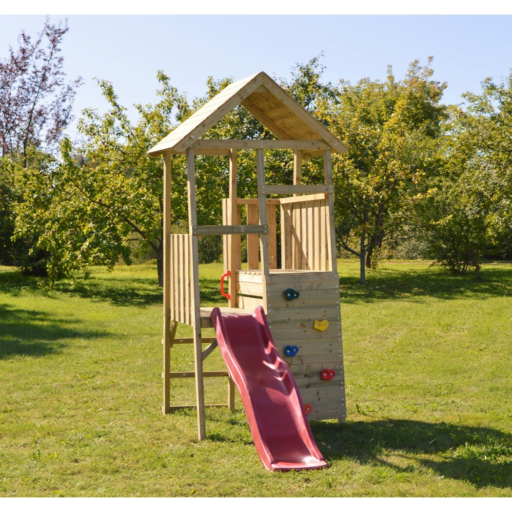 Holz-Spielturm 'Hase' natur Rutsche und Kletterwand 260 x 110 x 270 cm