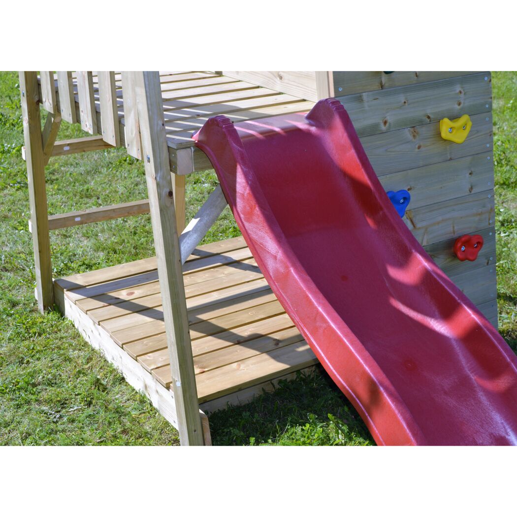 Holz-Spielturm 'Hase' natur Rutsche und Kletterwand 260 x 110 x 270 cm