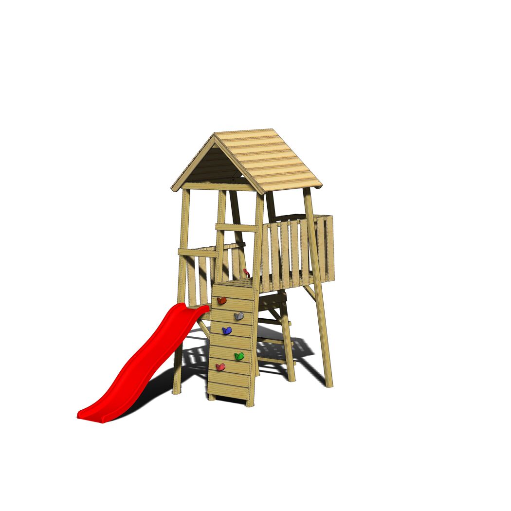 Holz-Spielturm 'Hase' natur Rutsche und Kletterwand 260 x 110 x 270 cm