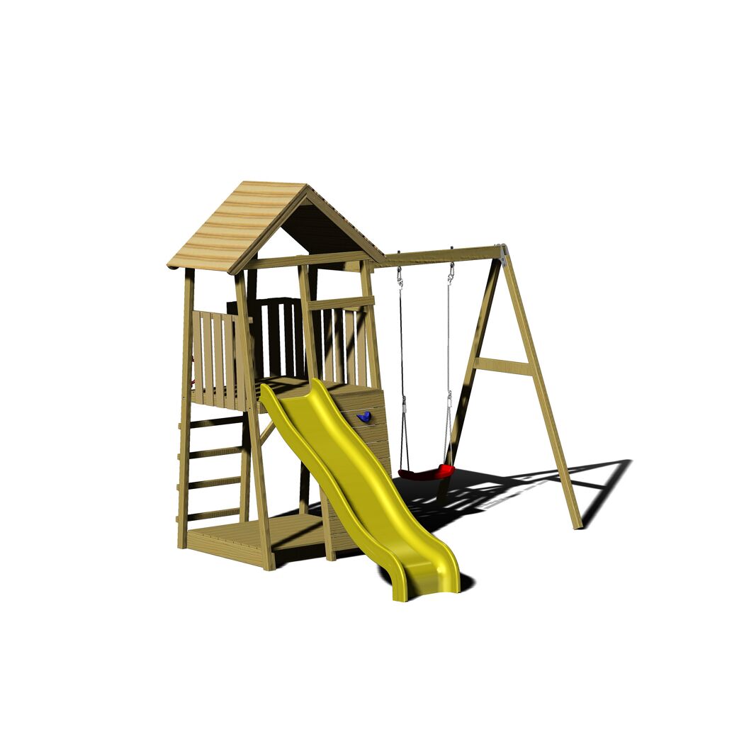 Holz-Spielturm 'Biene' natur Rutsche, Kletterwand, Schaukel und Sandkasten 280 x 270 x 270 cm