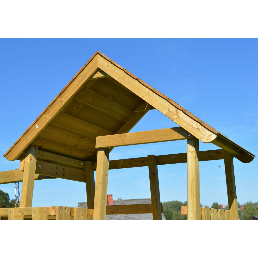 Holz-Spielturm 'Biene' natur Rutsche, Kletterwand, Schaukel und Sandkasten 280 x 270 x 270 cm