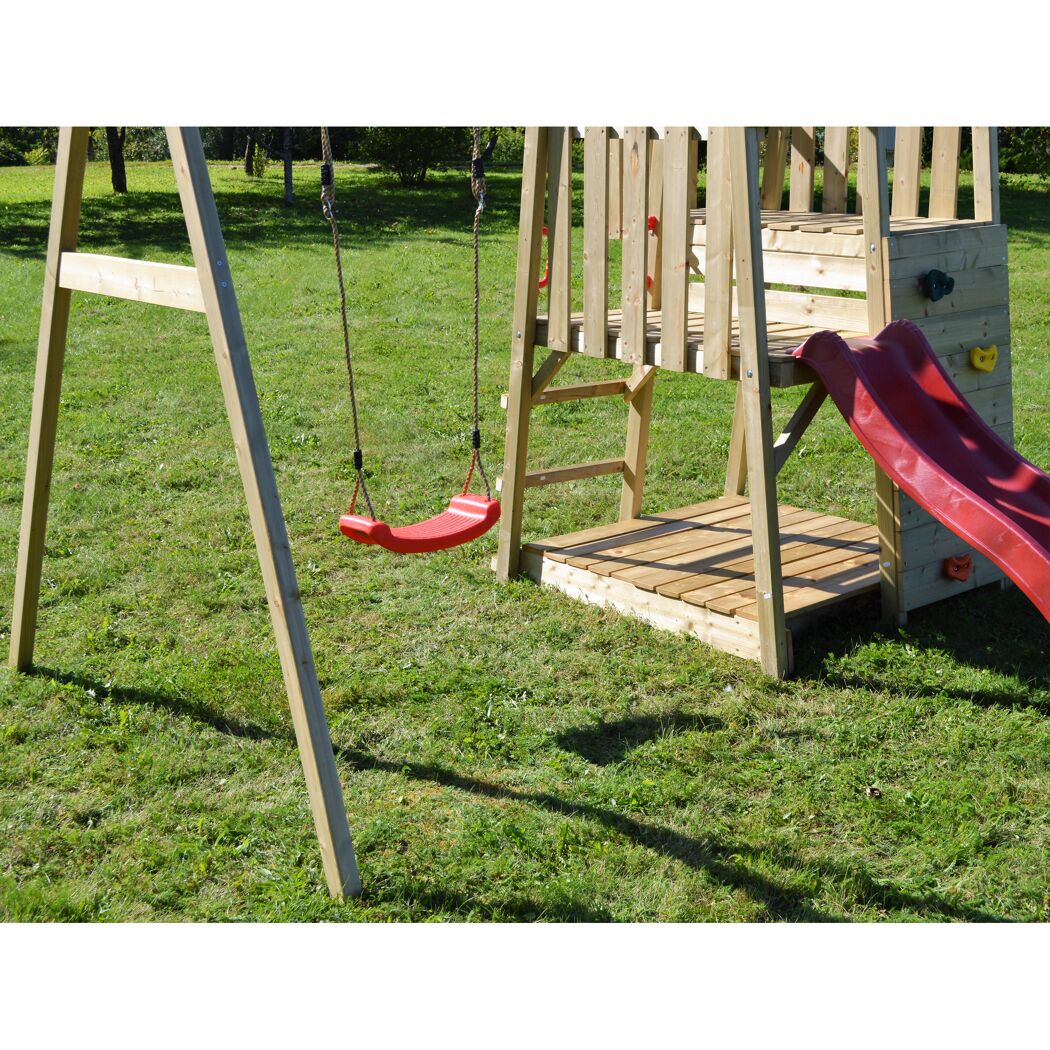 Spielturm 'Panda' natur - rot Holz 290 x 270 x 270 cm