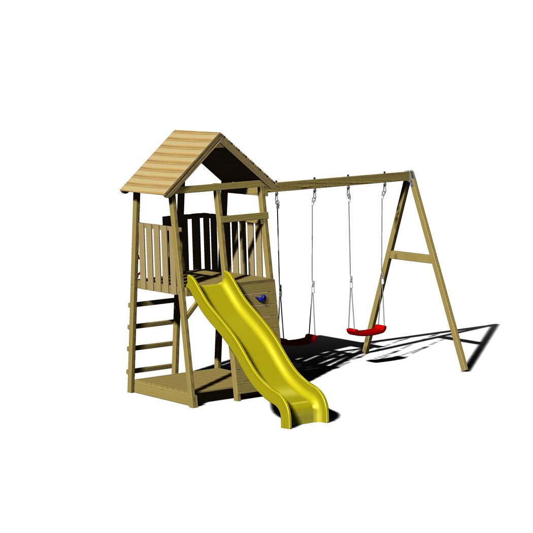 Holz-Spielturm 'Pinguin' natur Rutsche, Kletterwand, 2 Schaukeln und Sandkasten 280 x 340 x 270 cm