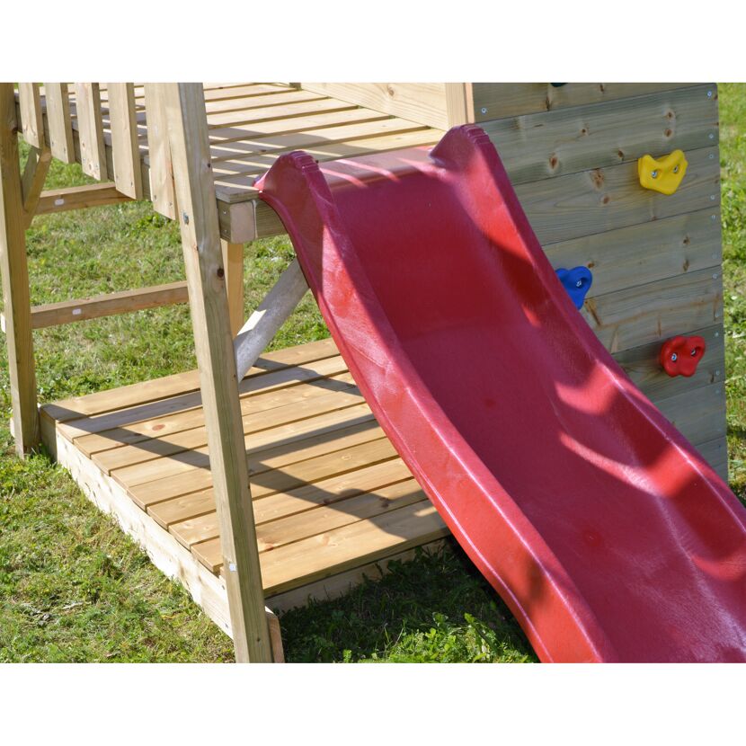 Holz-Spielturm 'Salamander' natur Rutsche, Kletterwand und 2 Schaukeln 290 x 340 x 270 cm
