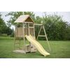 Spielturm aus Holz mit Rutsche und Schaukel