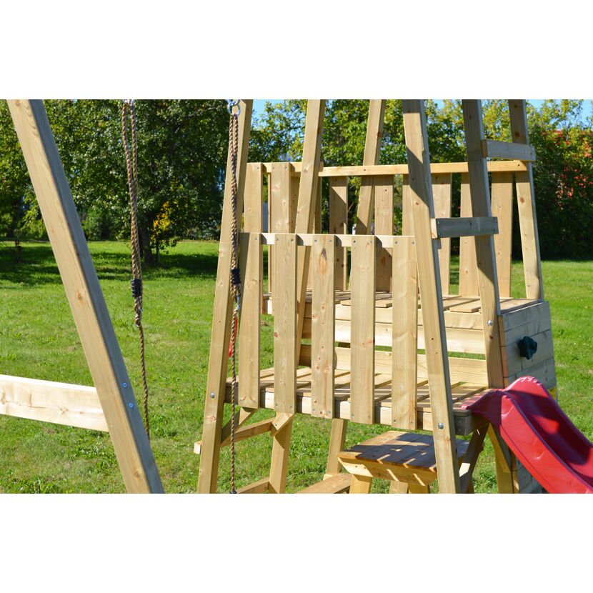Holz-Spielturm 'Gorilla' natur Rutsche, Kletterwand, Schaukel und Picknicktisch 290 x 270 x 270 cm