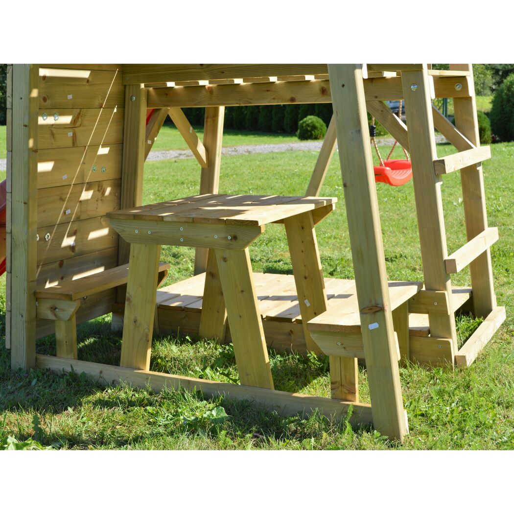 Holz-Spielturm 'Gorilla' natur Rutsche, Kletterwand, Schaukel und Picknicktisch 290 x 270 x 270 cm