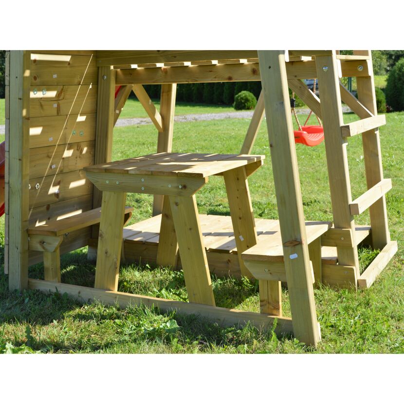 Holz-Spielturm 'Gorilla' natur Rutsche, Kletterwand, Schaukel und Picknicktisch 290 x 270 x 270 cm