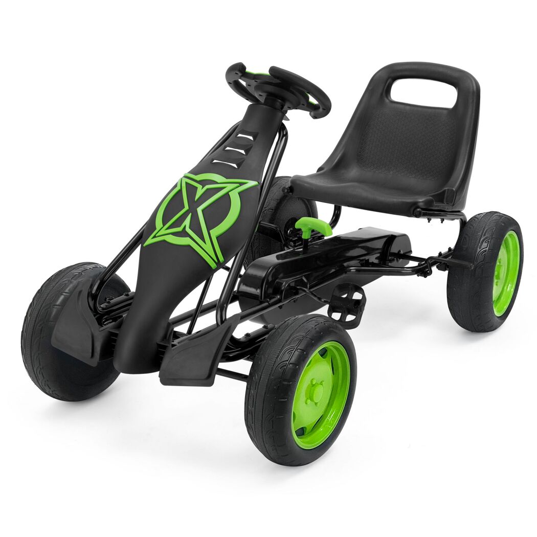 Schwarzes Go-Kart mit grünen Felgen