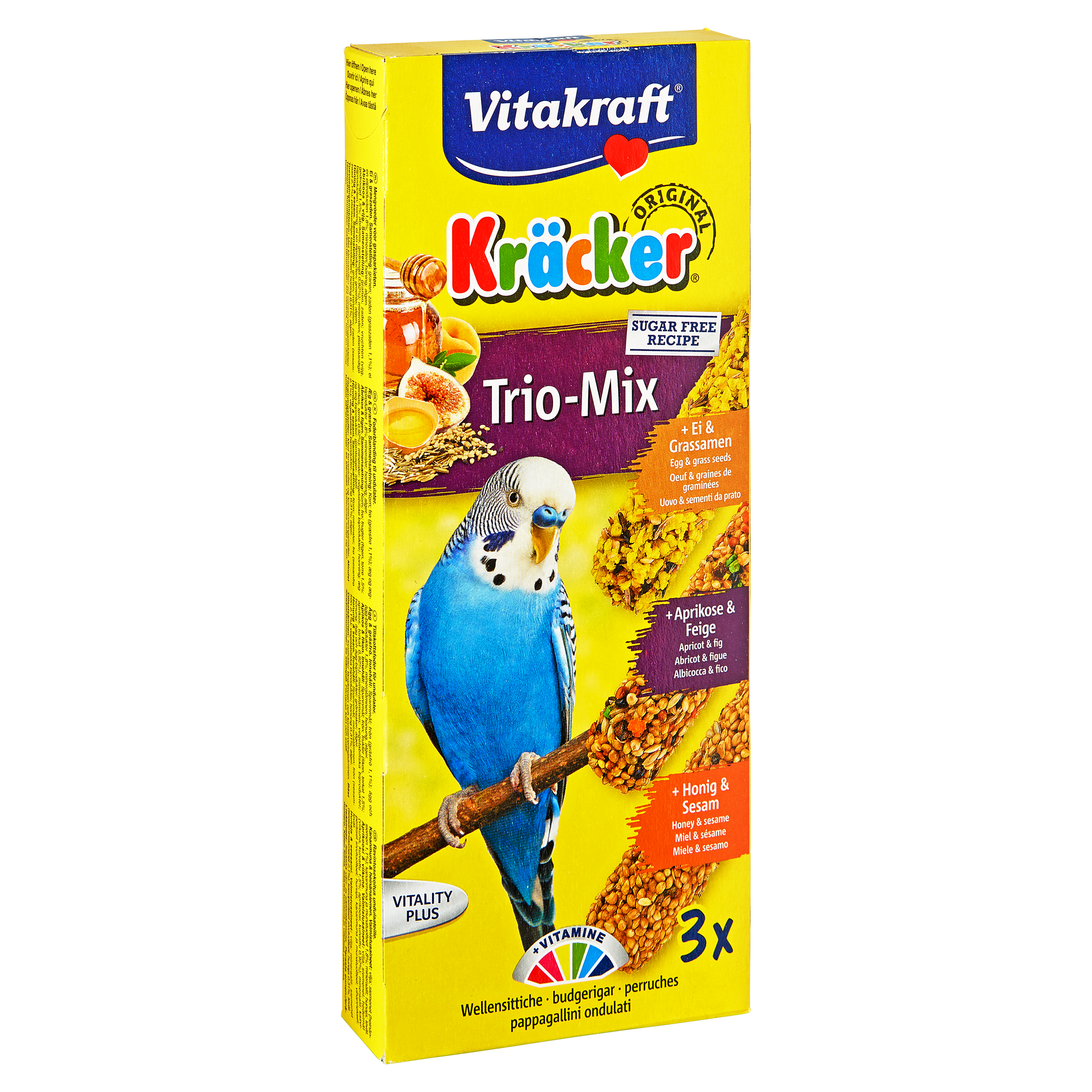 Sittichfutter "Kräcker® Original" Trio-Mix Ei/Grassamen Aprikose/Feige Honig/Sesam 80 g + product picture
