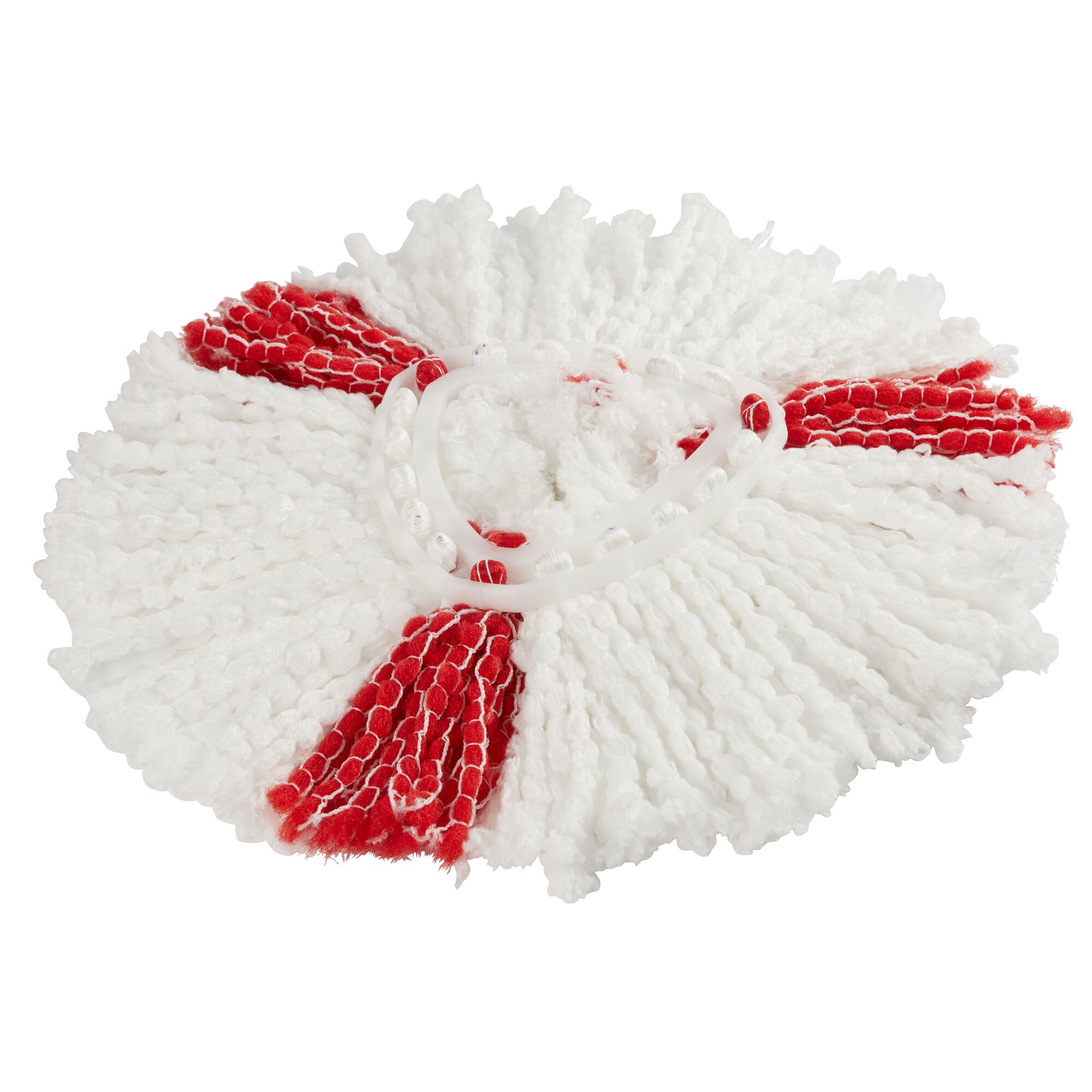 Wischmop mit weißen und roten Fasern