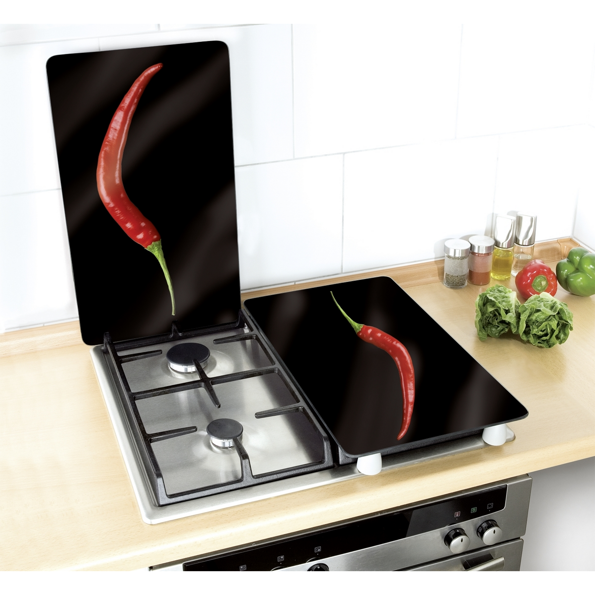 Glasabdeckplatten 'Hot Peperoni' 30 x 52 cm, 2 Stück