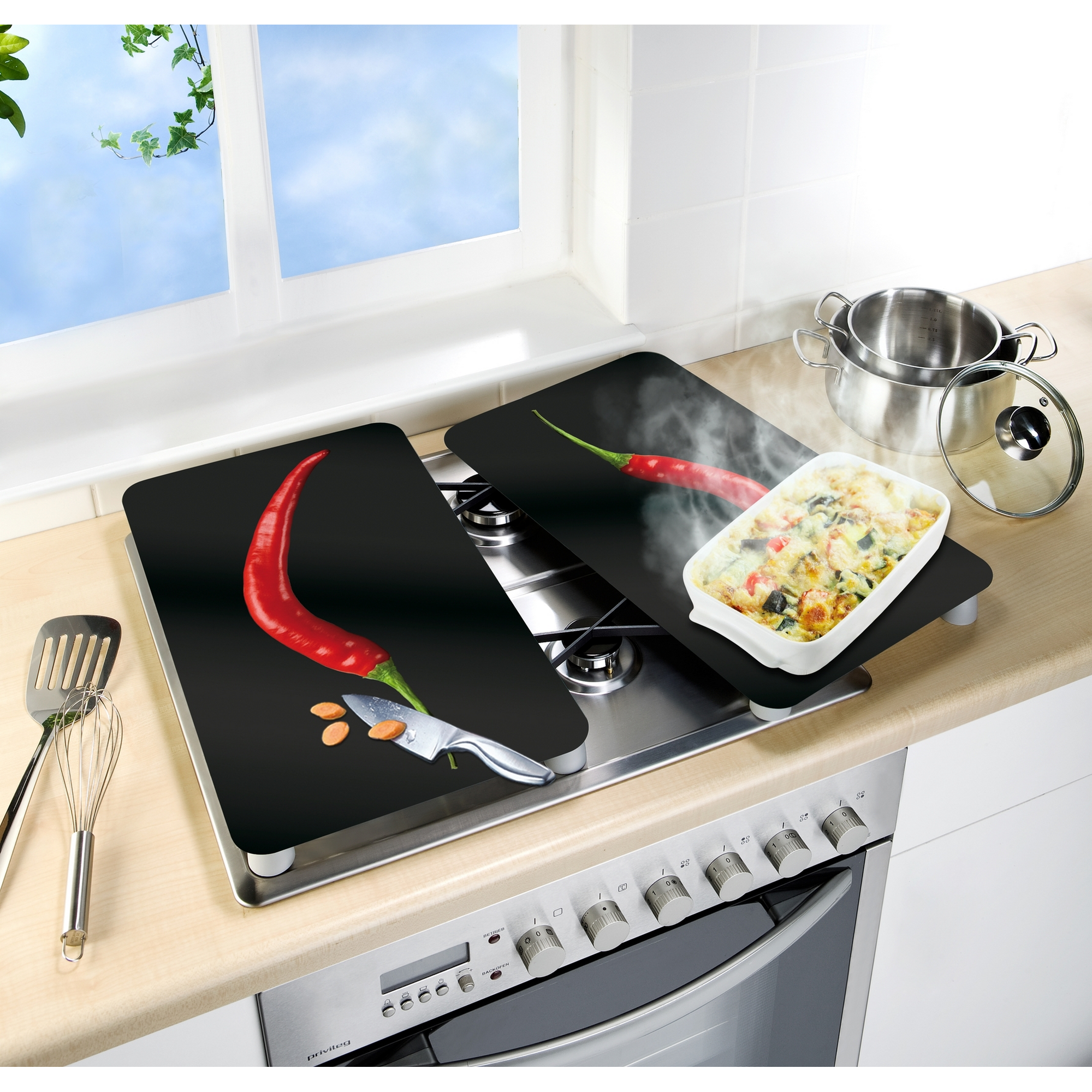 Glasabdeckplatten 'Hot Peperoni' 30 x 52 cm, 2 Stück