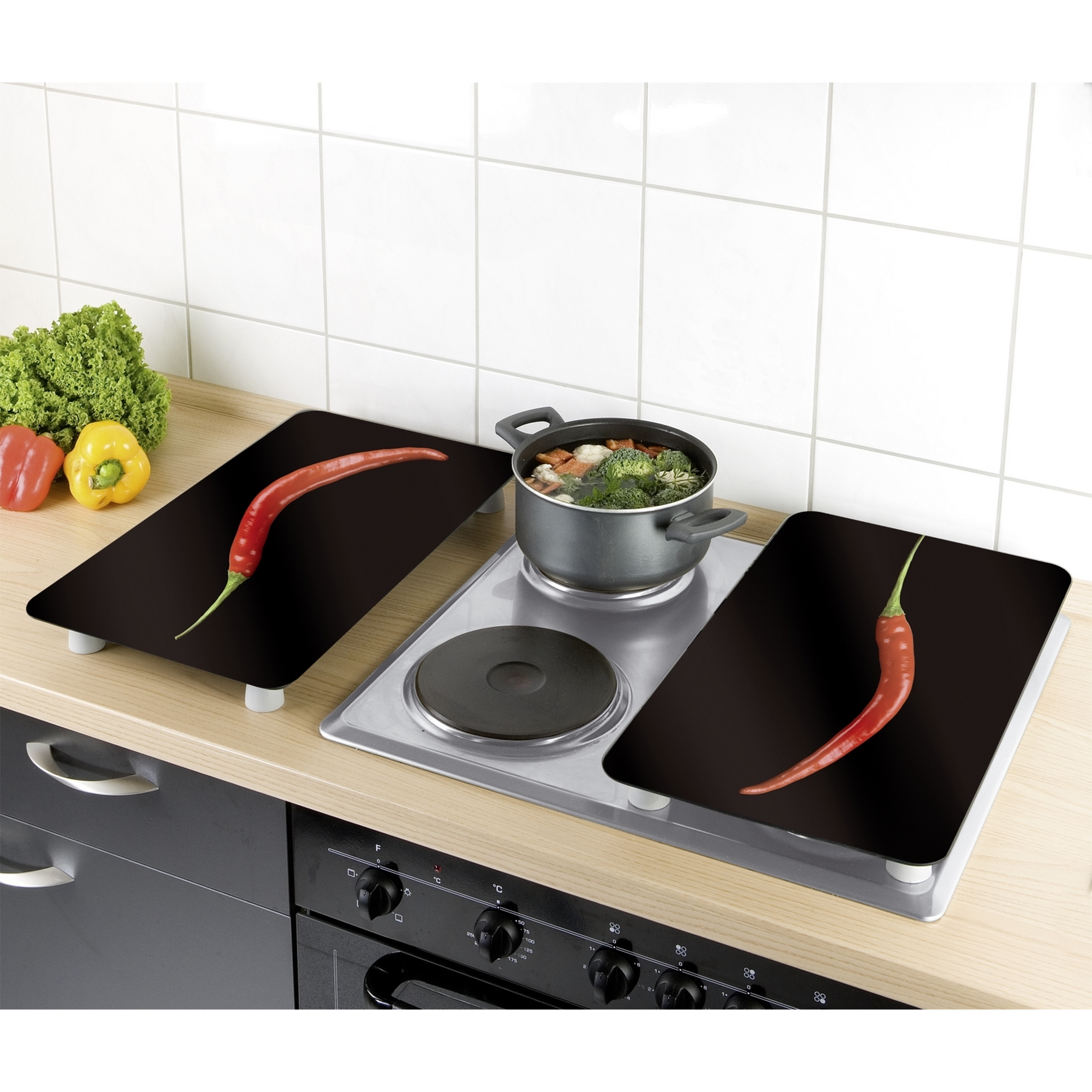 Glasabdeckplatten 'Hot Peperoni' 30 x 52 cm, 2 Stück