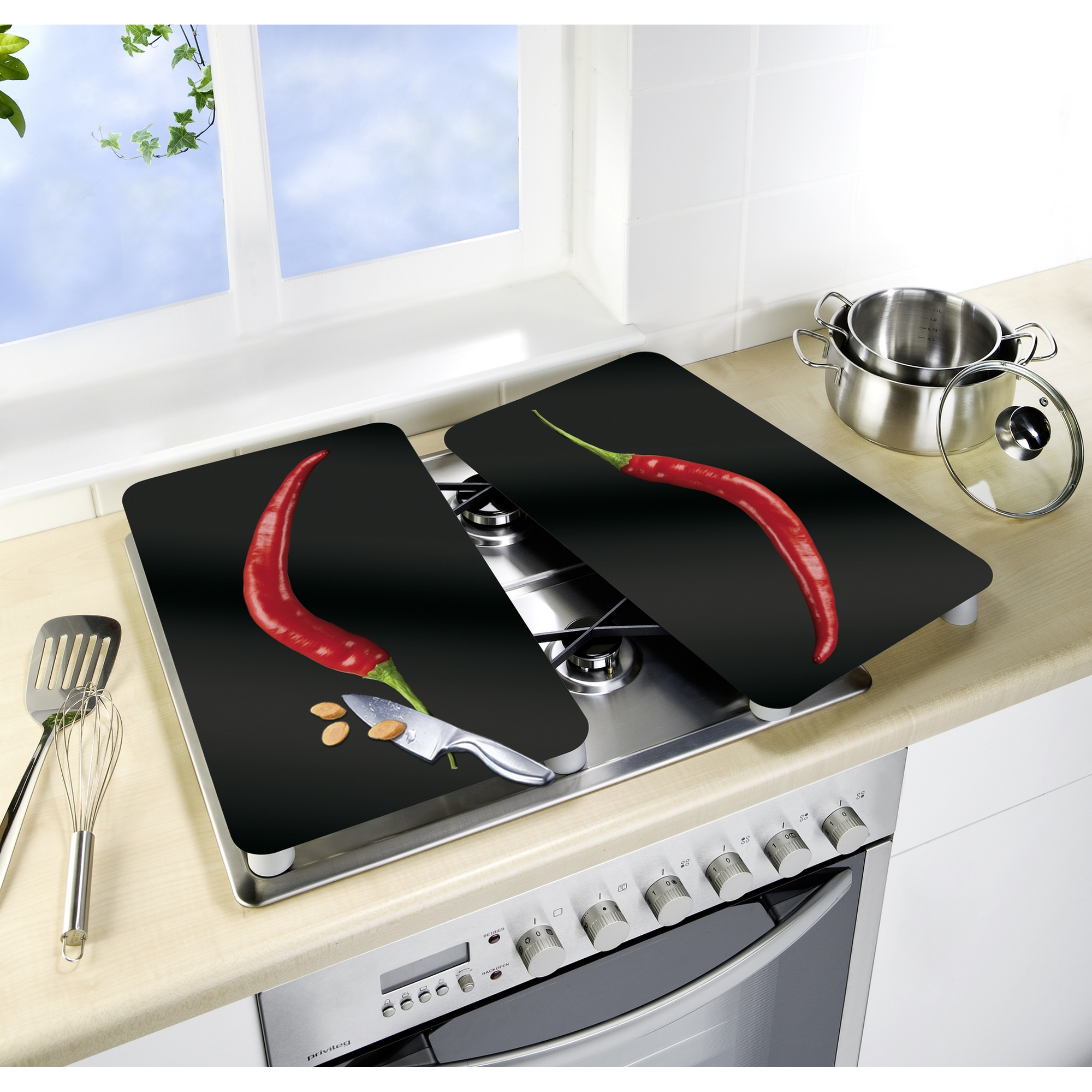 Glasabdeckplatten 'Hot Peperoni' 30 x 52 cm, 2 Stück