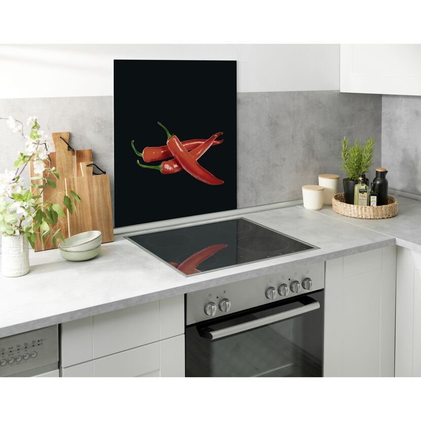 Glasrückwand 'Hot Peperoni' 60 x 70 cm