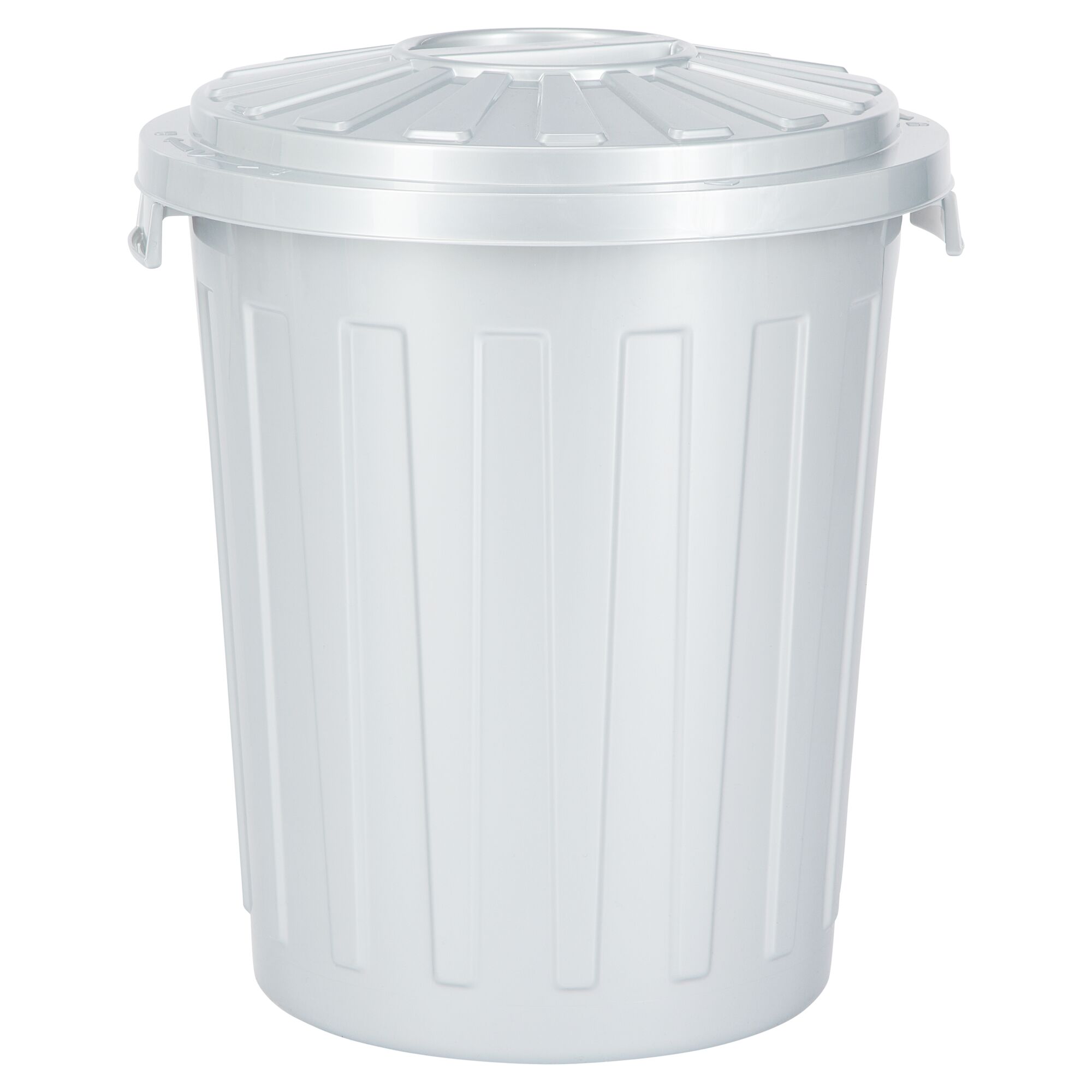 Silberner Mülleimer mit Deckel