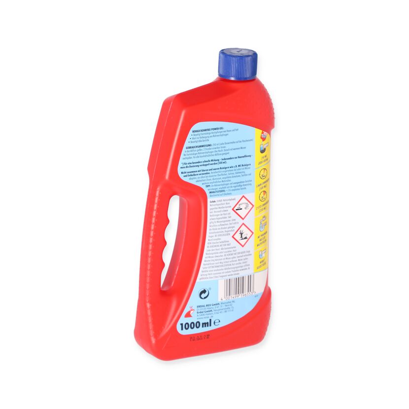 Eine Flasche Rorax Rohrfrei Power-Gel.