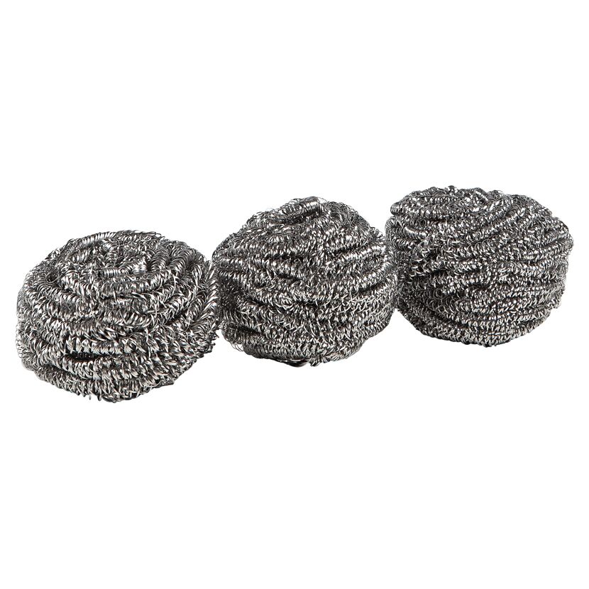 Drei metallene Scheuerspiralen